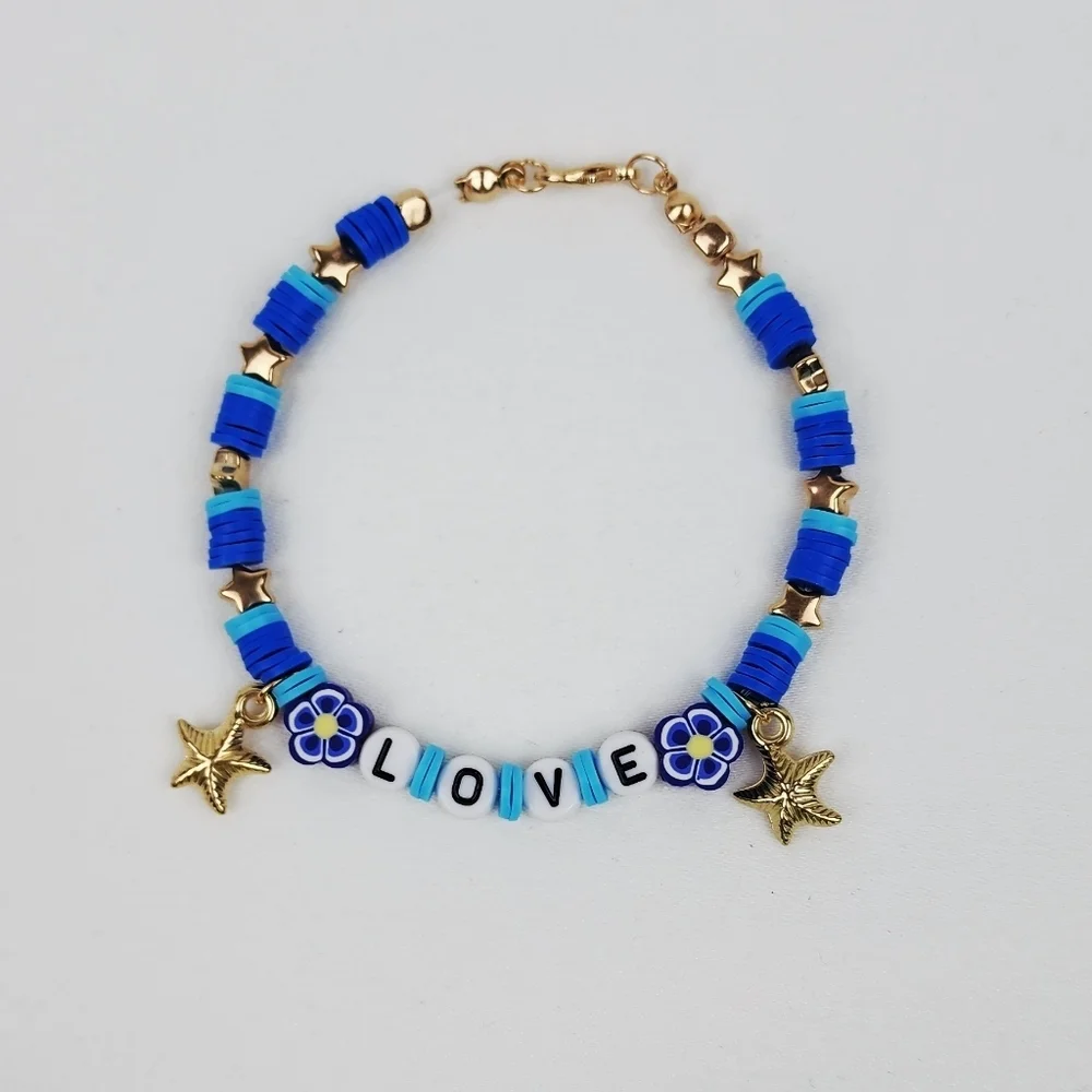 Handmade Love Star flower Blue Bracelet